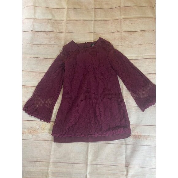 Lulu's Women's Burgandy Lace Bell Sleeve Long Sleeve Dress - Medium - Picture 5 of 16